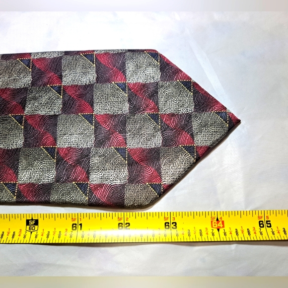 Gasparo "Extra Long" 💯 Silk Designer Necktie 65"x4" Burgundy/Silver/Black Plaid - Picture 9 of 9
